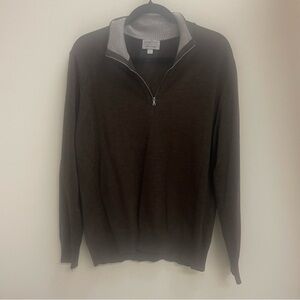 100% Merino Wool Thomas Dean Dark Brown 1/4 Zip Sweater Made in Italy Sz Medium